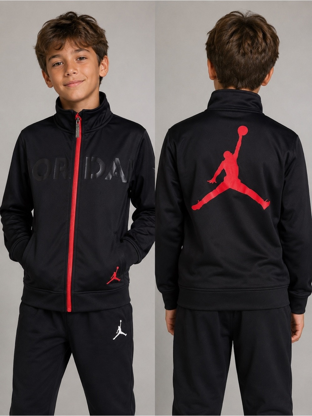 Jordan Kids Black Bomber Jacket with Red Accents